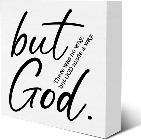 Farmhouse But God Wooden Box Sign Religious Wood Block Tabletop Sign Christian Decorative Desk Sign Home Shelf Decor 5 X 5 Inches in Kuwait