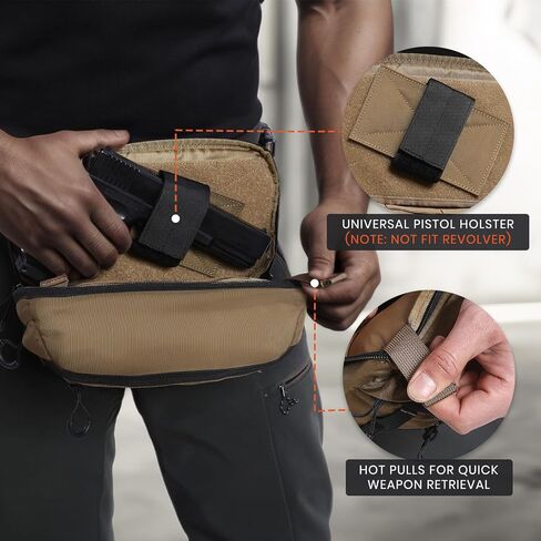 Tactical CCW Fanny Bag, Concealed Carry Fanny Pack w/Adjustable Waist Belt Tactical Waist Bag Handgun Pouch with Universal Pistol Holster, Everyday Hip Pack for Men Travel Outdoor(Brown) in Kuwait