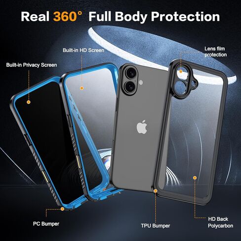 بالنسبة إلى iPhone 16 Pro Max Case مقاومة للماء ، شاشة خصوصية مدمجة وشاشة HD الإطار الأمامي المزدوج [IP68 تحت الماء] in Saudi Arabia