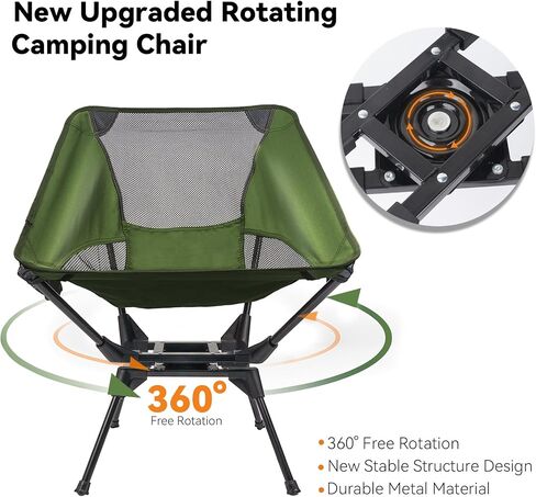 Upgraded 360° Swivel Camping Chair for Adults, Portable Folding Chair with Cup Holder, Lightweight Compact Backpack Outdoor Chair for Travel, Fishing, Hiking, and Beach in Kuwait