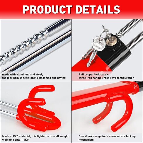 CARTMAN Heavy Duty Steering Wheel Lock Anti-Theft Car Device Security Car Lock Great Deterrent Adjustable Antitheft Locking Devices for Cars Trucks Vans and SUVs with 3 Keys in Kuwait