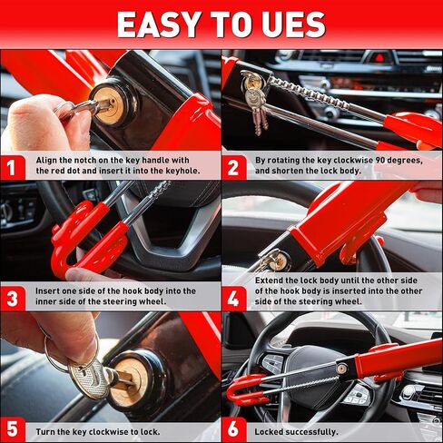 CARTMAN Heavy Duty Steering Wheel Lock Anti-Theft Car Device Security Car Lock Great Deterrent Adjustable Antitheft Locking Devices for Cars Trucks Vans and SUVs with 3 Keys in Kuwait