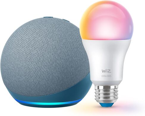 Echo 4th Gen (newest model) with WiZ 60W A19 LED Smart Color Bulb - Connects to Your Wi-Fi - E26 Base - Control with Voice or App - Matter Compatible in Saudi Arabia