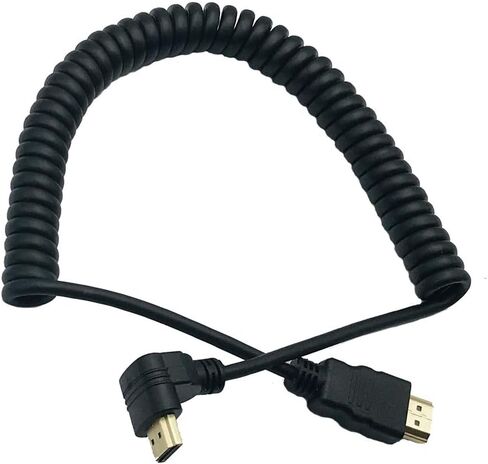 Seadream HDMI to HDMI Cable,Coiled Left Angled HDMI Male to HDMI Male Converter Adapter Cable, Support 3D, 1080P Resolution Stretched Length 12'' -75'' (Left Angled) in Saudi Arabia