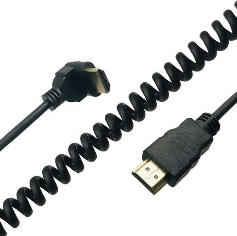 Seadream HDMI to HDMI Cable,Coiled Left Angled HDMI Male to HDMI Male Converter Adapter Cable, Support 3D, 1080P Resolution Stretched Length 12'' -75'' (Left Angled) in Saudi Arabia