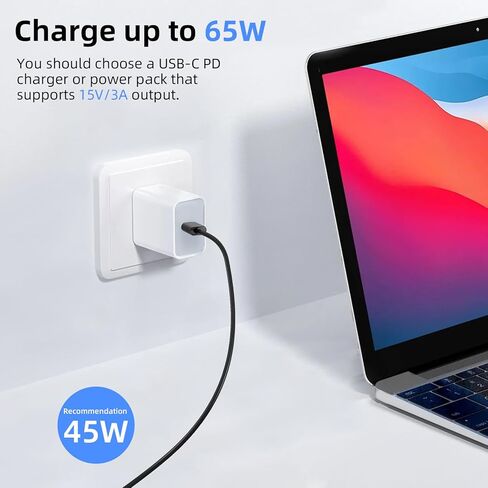 PD100W كابل الشاحن USB-C متوافق مع Surface Pro Laptop Microsoft Surface PRO 10/9/7/7/7/6/5/3/3/X Windows Surface Surface Captop 6/5/4/3/2/1 SURTH دعم الكتب السطحية اللوحي 65W/45W ، 6 أقدام in Kuwait