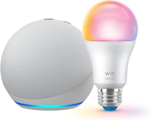 Echo 4th Gen (newest model) with WiZ 60W A19 LED Smart Color Bulb - Connects to Your Wi-Fi - E26 Base - Control with Voice or App - Matter Compatible in Saudi Arabia