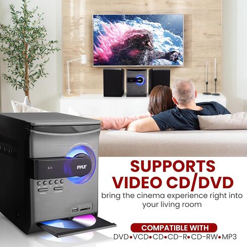 نظام رف ستيريو منزلي من بايل - تدفق BT لاسلكي بقدرة 60 وات مع مشغل أقراص مضغوطة وراديو FM وتشغيل بطاقة USB وSD، صوت نقي للموسيقى في اتجاهين، جهاز تحكم عن بعد، مكبرات صوت ستيريو مزدوجة (أسود) in Kuwait