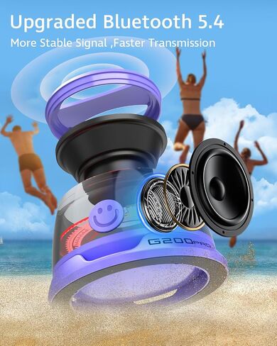 Wireless Portable Bluetooth Speaker with RGB Light, Stereo Sound Shower Speaker Bluetooth 5.4 Version, Magnetic Mobile Phone Holder -G200Pro-Black in Saudi Arabia