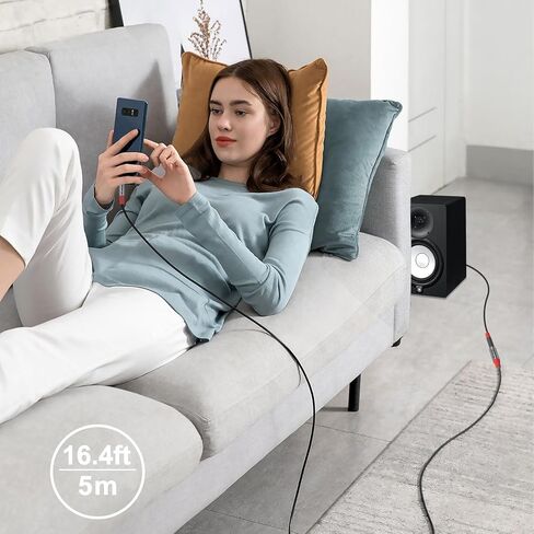 كابل تمديد لسماعات الرأس، كابل تمديد 3.5 مم من ذكر إلى أنثى مطلي بالذهب وكابل تمديد Aux مجدول بسلك السمك، موسع سلك Aux متوافق مع أجهزة iPad والهواتف الذكية والأجهزة اللوحية [1.7FT/0.5M] in Kuwait