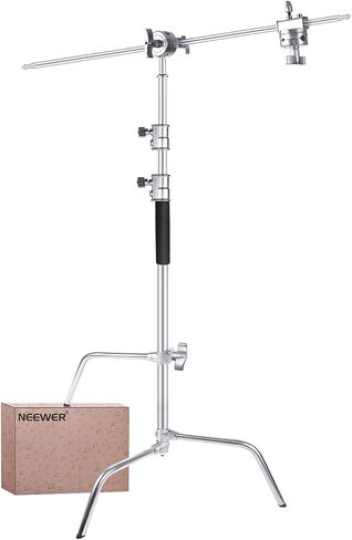 NEEWER Stainless Steel Heavy Duty C Stand with Swivel Casters, 43"-73"/110-186cm Photography Light Stand with 33"/83cm Boom Arm, 2 Grip Heads for Studio Monolight, Softbox, Reflector, SC186W in Saudi Arabia