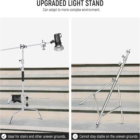 NEEWER Stainless Steel Heavy Duty C Stand with Swivel Casters, 43"-73"/110-186cm Photography Light Stand with 33"/83cm Boom Arm, 2 Grip Heads for Studio Monolight, Softbox, Reflector, SC186W in Saudi Arabia