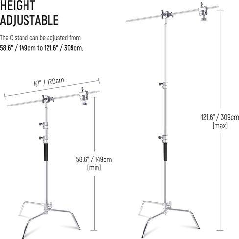 NEEWER Stainless Steel Heavy Duty C Stand with Swivel Casters, 43"-73"/110-186cm Photography Light Stand with 33"/83cm Boom Arm, 2 Grip Heads for Studio Monolight, Softbox, Reflector, SC186W in Saudi Arabia