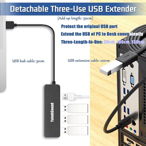 USB Hub 3.0,YaimhSound USB Extender Splitter, 4-Port USB Extenion Adapter with Detachable USB Extention Cable for Laptop, PC, TV, Projector, Printer,Keyborad,Mouse,Xbox,Flash Drive,SSD,Camera(80cm) in Saudi Arabia
