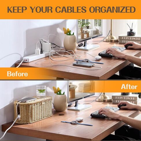 FairyHaus Cable Management Box 2Pack Brown, Handwoven Large and Small Cable Organizer Box Cover to Hide Cords and Power Strip, Imitation Wicker Cord Organizer Box Hider for Office Desk and Floor in Kuwait