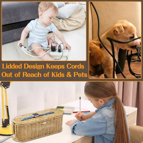 FairyHaus Cable Management Box 2Pack Brown, Handwoven Large and Small Cable Organizer Box Cover to Hide Cords and Power Strip, Imitation Wicker Cord Organizer Box Hider for Office Desk and Floor in Kuwait