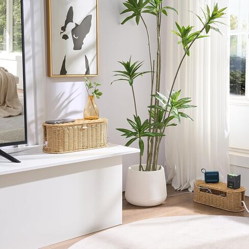 FairyHaus Cable Management Box 2Pack Brown, Handwoven Large and Small Cable Organizer Box Cover to Hide Cords and Power Strip, Imitation Wicker Cord Organizer Box Hider for Office Desk and Floor in Kuwait