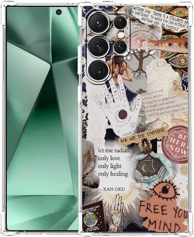 حالة Galaxy S24 Ultra مع Desgin البيج الجمالي ، ونقلت الهبي الروحية ، واضحة ، واضحة TPU الحماية ، 6.8 "(Beige ، S24U) in Kuwait