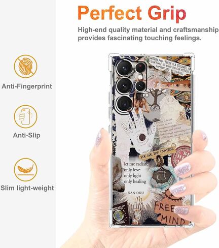حالة Galaxy S24 Ultra مع Desgin البيج الجمالي ، ونقلت الهبي الروحية ، واضحة ، واضحة TPU الحماية ، 6.8 "(Beige ، S24U) in Kuwait