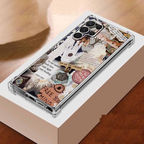 حالة Galaxy S24 Ultra مع Desgin البيج الجمالي ، ونقلت الهبي الروحية ، واضحة ، واضحة TPU الحماية ، 6.8 "(Beige ، S24U) in Kuwait