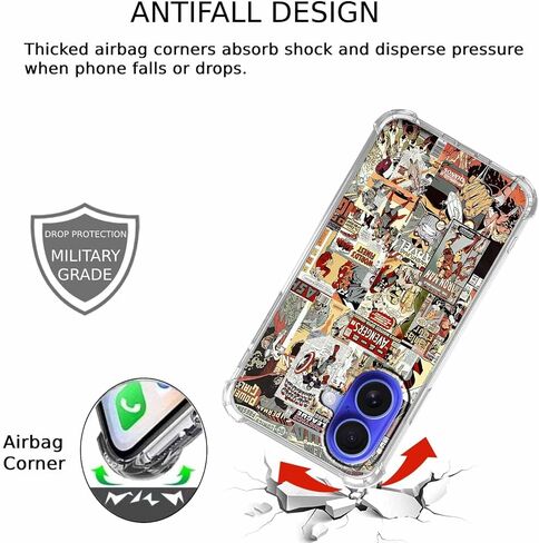 Case for iPhone 16 Plus with Superhero Design,Cartoon Comic Pop Culture Art Collage,Clear Soft TPU Bumper Case,6.7"(Hero,16pl) in Kuwait