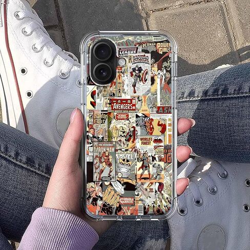 Case for iPhone 16 Plus with Superhero Design,Cartoon Comic Pop Culture Art Collage,Clear Soft TPU Bumper Case,6.7"(Hero,16pl) in Kuwait
