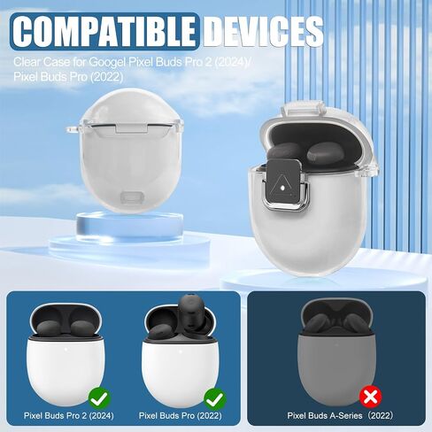 for Google Pixel Buds Pro 2 Case Cover with Lock Clip & Cleaner Kit, Clear TPU Case for Pixel Buds Pro 2 (2024), Shockproof Protective Case Skin wtih Keychain for Pixel Bud Pro Case (Clear Purple) in Saudi Arabia