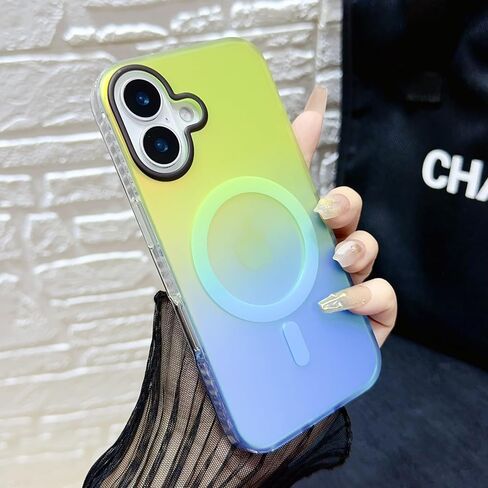 Losin for iPhone 16 Magnetic Case [Compatible with MagSafe] Women Girls Girly Cute Gradient Color Phone Case Slim Shockproof Protective Cover Case for iPhone 16 (Green/Blue) in Kuwait