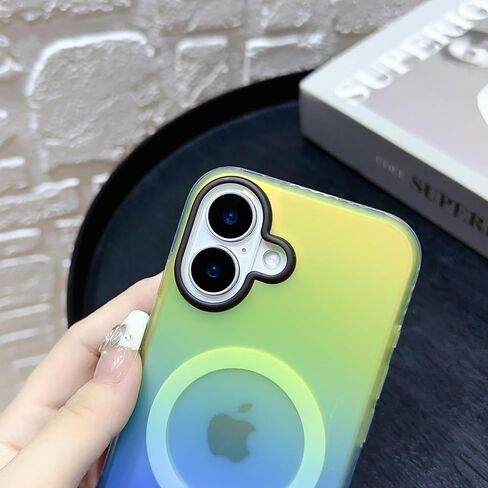 Losin for iPhone 16 Magnetic Case [Compatible with MagSafe] Women Girls Girly Cute Gradient Color Phone Case Slim Shockproof Protective Cover Case for iPhone 16 (Green/Blue) in Kuwait