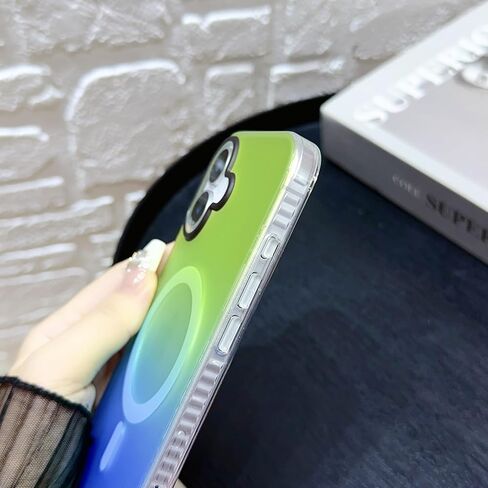 Losin for iPhone 16 Magnetic Case [Compatible with MagSafe] Women Girls Girly Cute Gradient Color Phone Case Slim Shockproof Protective Cover Case for iPhone 16 (Green/Blue) in Kuwait