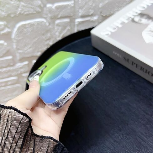 Losin for iPhone 16 Magnetic Case [Compatible with MagSafe] Women Girls Girly Cute Gradient Color Phone Case Slim Shockproof Protective Cover Case for iPhone 16 (Green/Blue) in Kuwait
