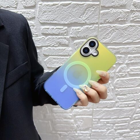 Losin for iPhone 16 Magnetic Case [Compatible with MagSafe] Women Girls Girly Cute Gradient Color Phone Case Slim Shockproof Protective Cover Case for iPhone 16 (Green/Blue) in Kuwait