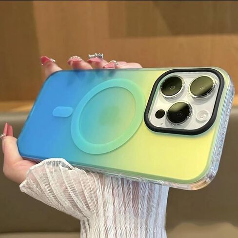 Losin for iPhone 16 Magnetic Case [Compatible with MagSafe] Women Girls Girly Cute Gradient Color Phone Case Slim Shockproof Protective Cover Case for iPhone 16 (Green/Blue) in Kuwait