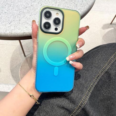 Losin for iPhone 16 Magnetic Case [Compatible with MagSafe] Women Girls Girly Cute Gradient Color Phone Case Slim Shockproof Protective Cover Case for iPhone 16 (Green/Blue) in Kuwait