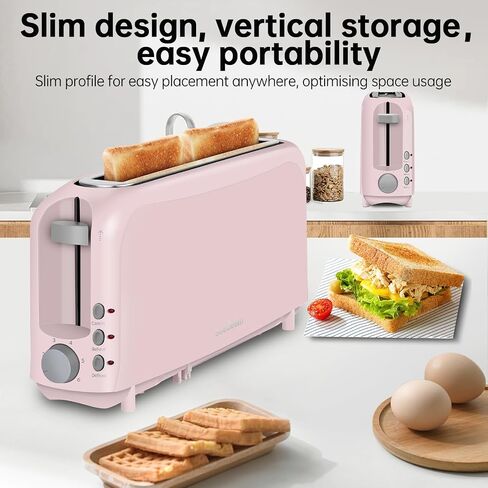 SEEDEEM 2-Slice Slim Toaster, 6 Shade Settings with Cancel, Reheat & Defrost, 10" Long Slot, Auto Shut off, Removable Crumb Tray, Yellow in Kuwait