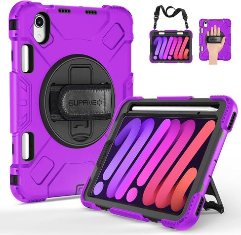 SUPFIVES Case for iPad Mini 7 2024 with Screen Protector: Military Grade Shockproof Silicone iPad Mini 7th/6th Generation 8.3 Inch Case- Black in Saudi Arabia