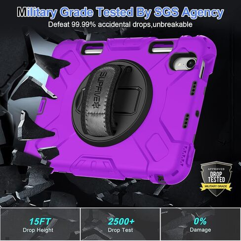 SUPFIVES Case for iPad Mini 7 2024 with Screen Protector: Military Grade Shockproof Silicone iPad Mini 7th/6th Generation 8.3 Inch Case- Black in Saudi Arabia