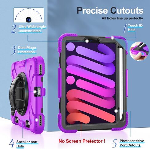 SUPFIVES Case for iPad Mini 7 2024 with Screen Protector: Military Grade Shockproof Silicone iPad Mini 7th/6th Generation 8.3 Inch Case- Black in Saudi Arabia