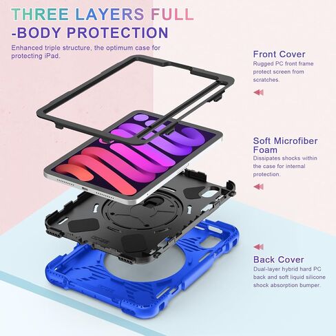 SUPFIVES Case for iPad Mini 7 2024 with Screen Protector: Military Grade Shockproof Silicone iPad Mini 7th/6th Generation 8.3 Inch Case- Black in Saudi Arabia