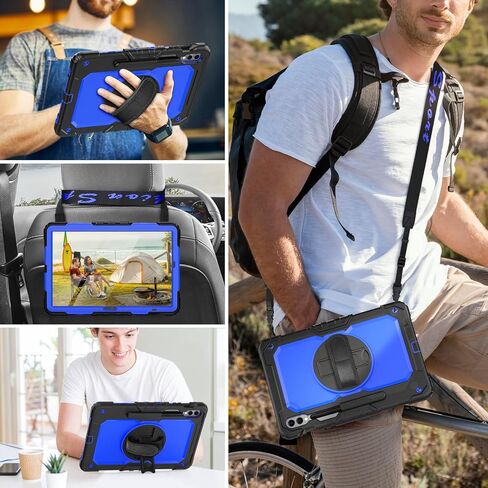 HXCASEAC Case for Galaxy Tab S10+ Plus Case / S9 Fe+ Plus Case 12.4 inch, Heavy Duty Proof with S Pen Holder/Hand Strap/Built-in Screen Protector for Samsung S10+ Plus Tablet Case - Black in Saudi Arabia