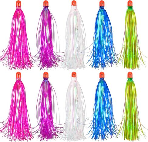 OROOTL Mylar Flash Teaser Tail Bucktail Teasers Weighted Jig Head Fishing Lures Mylar Fishing Skirt Hair Bait Jigs 3/8oz Bullet Sinkers Head with Bucktail Teaser 10pcs/Pack in Kuwait