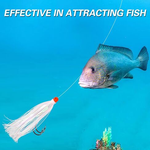 OROOTL Mylar Flash Teaser Tail Bucktail Teasers Weighted Jig Head Fishing Lures Mylar Fishing Skirt Hair Bait Jigs 3/8oz Bullet Sinkers Head with Bucktail Teaser 10pcs/Pack in Kuwait