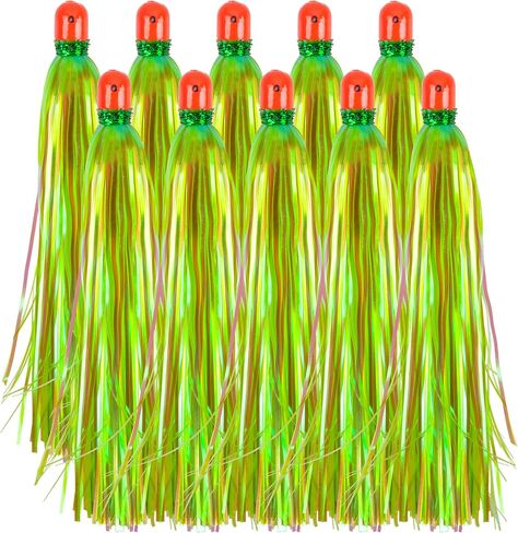 OROOTL Mylar Flash Teaser Tail Bucktail Teasers Weighted Jig Head Fishing Lures Mylar Fishing Skirt Hair Bait Jigs 3/8oz Bullet Sinkers Head with Bucktail Teaser 10pcs/Pack in Kuwait