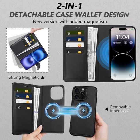 2 in 1 PU Leather for iPhone 16 Pro Max Leather Case, Detachable Wallet Case with Card Holder, Removable Flip Folio Cover with Stand Shockproof Phone Cover（Compatible with MagSafe） Brown in Saudi Arabia