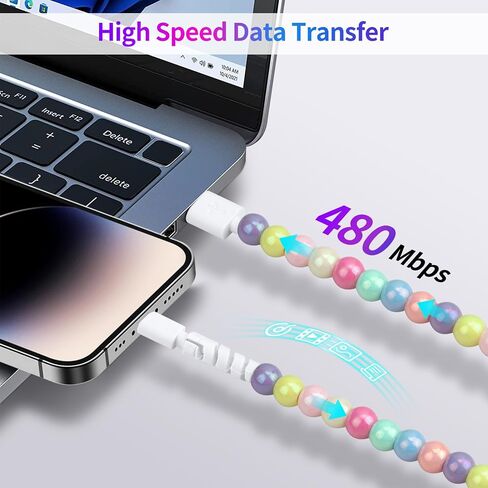 Aolcev for iPhone Charging Cable 66W Beaded Phone Charger Cable [MFi Certified] 6.6FT/2M Long Fast Charger Cord Cute USB A Charging Cord for iPhone 14 13 12 11 Pro Max 8 7 6 Plus iPad Pro/Air/Mini in Saudi Arabia