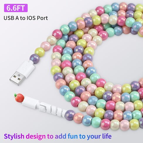 Aolcev for iPhone Charging Cable 66W Beaded Phone Charger Cable [MFi Certified] 6.6FT/2M Long Fast Charger Cord Cute USB A Charging Cord for iPhone 14 13 12 11 Pro Max 8 7 6 Plus iPad Pro/Air/Mini in Saudi Arabia