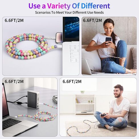 Aolcev for iPhone Charging Cable 66W Beaded Phone Charger Cable [MFi Certified] 6.6FT/2M Long Fast Charger Cord Cute USB A Charging Cord for iPhone 14 13 12 11 Pro Max 8 7 6 Plus iPad Pro/Air/Mini in Saudi Arabia
