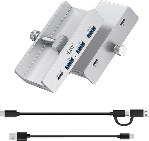 Ejay Mountable 4Ports USB3.0 HUB ALU سطح المكتب CLAMP TYPE C USB3.0 FLITITER للمكتب/الشاشات مع منفذ تزويد الطاقة الإضافي ، وبيانات 59 بوصة و 39 بوصة من كابلات الطاقة-5 جيجابت في الثانية (3A1C) (JK-3A1C-BK) in Saudi Arabia