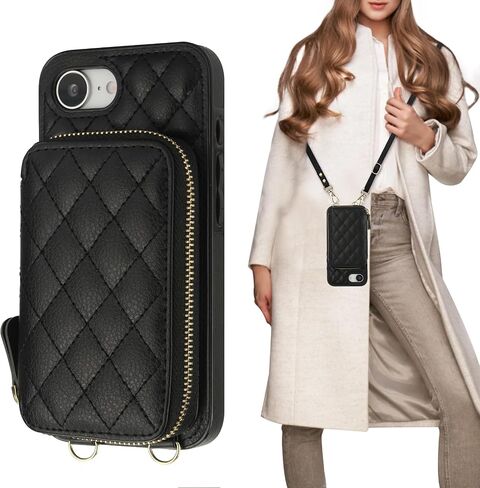 Bocasal Crossbody Wallet Case for iPhone 16e, RFID Blocking PU Leather Zipper Handbag Purse Flip Cover, Kickstand Folio Case with Card Slots Holder Wrist Strap Lanyard 6.1 Inch 5G (Black) in Kuwait