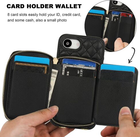 Bocasal Crossbody Wallet Case for iPhone 16e, RFID Blocking PU Leather Zipper Handbag Purse Flip Cover, Kickstand Folio Case with Card Slots Holder Wrist Strap Lanyard 6.1 Inch 5G (Black) in Kuwait